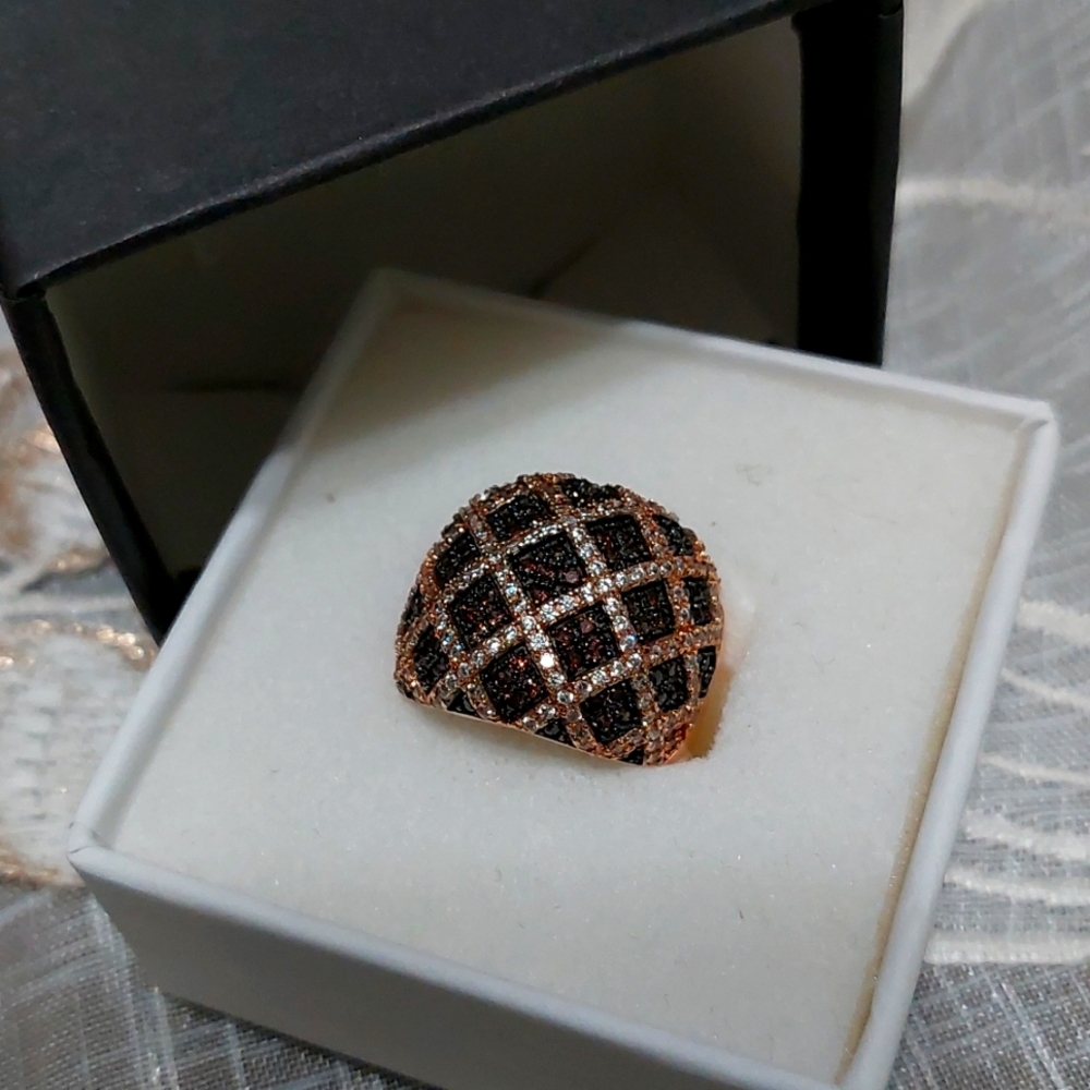 Rose gold cocktail ring FZN Pave 2 tone